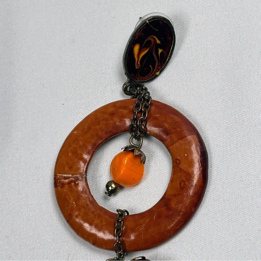 Women’s Brown and Orange Dangle Earrings - Picture 9 of 9